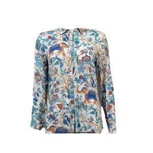 J.McLaughlin M  Women's Elephant Blue Coral Lois Silk Shirt Sucre Blossom Jungle